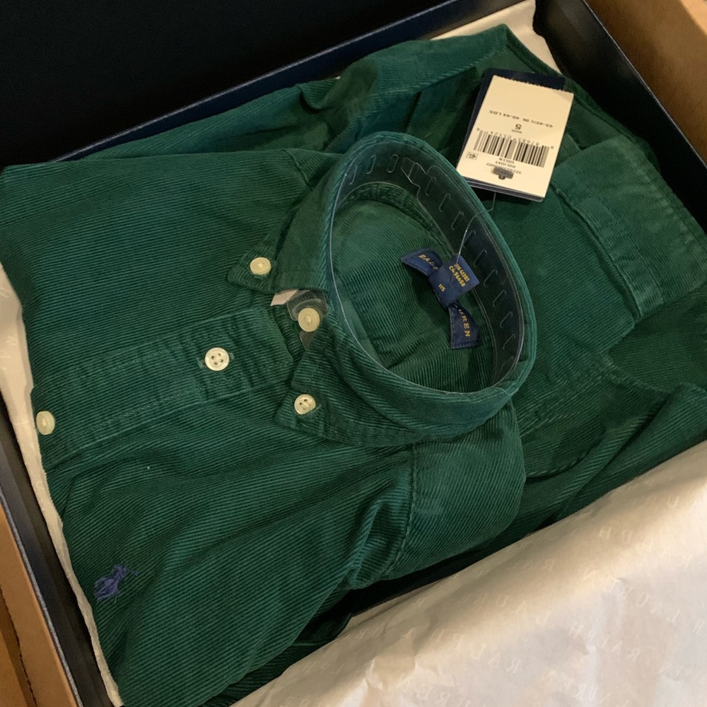 Ralph Lauren 5t green corduroy button down NWT gift box